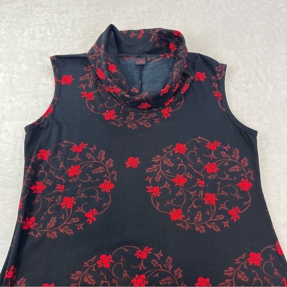 Aller Simplement Womans Midi Dress Sz XL Cowel Neck Sleeveless Black Red Cotton - Picture 9 of 11